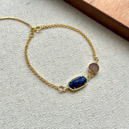 Lapis And Druzy Adjustable Gold-plated Sterling Silver Bracelet