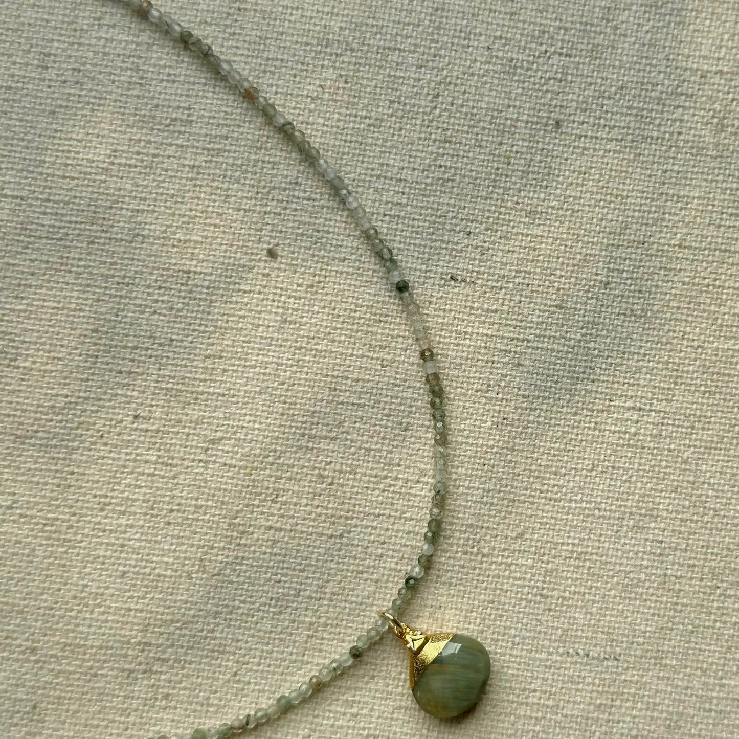 Green Cat Eye And Green Rutile Quartz Beaded Necklace