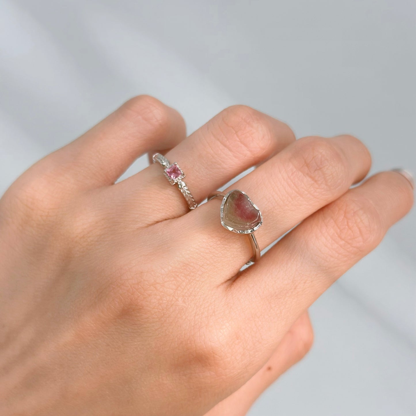 Pink Tourmaline Adjustable Sterling Silver Ring