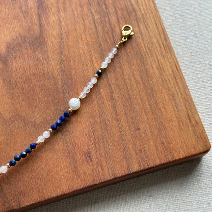 Moonstone And Lapis Mixed Freshwater Pearl Beaded Necklace