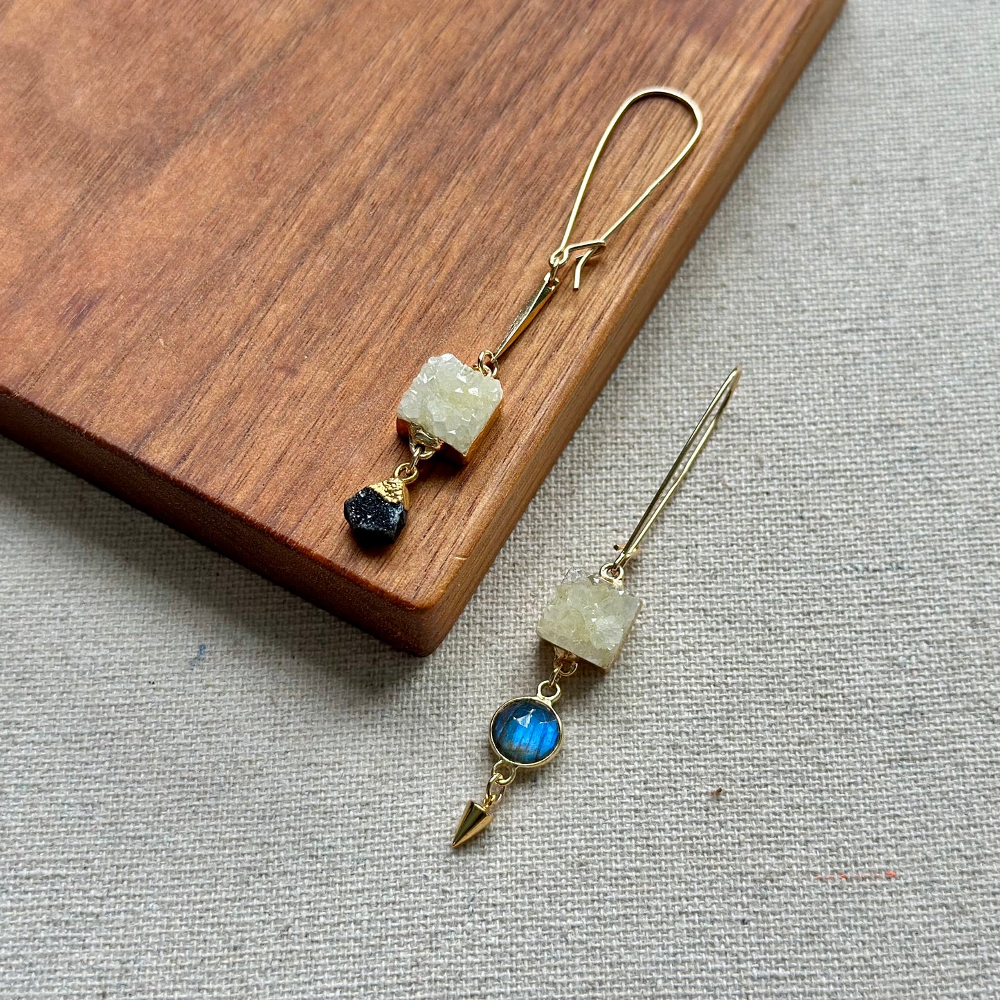 Druzy Square And Labradorite 14k Gold-filled Earring