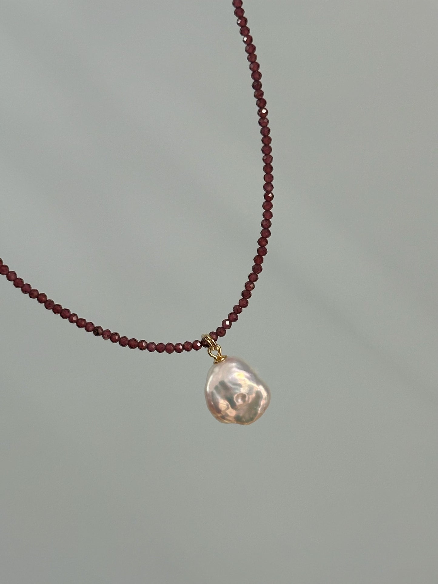 Garnet And Freshwater Pearl Beaded Long Necklace