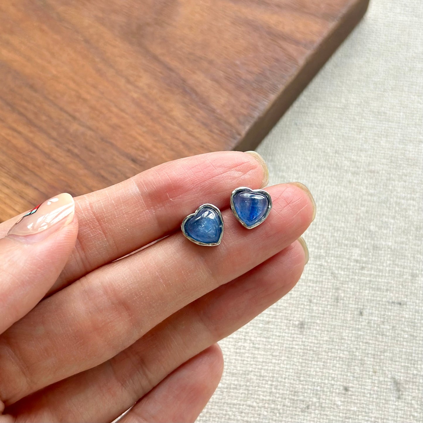 Kyanite Heart Sterling Silver Ear Stud