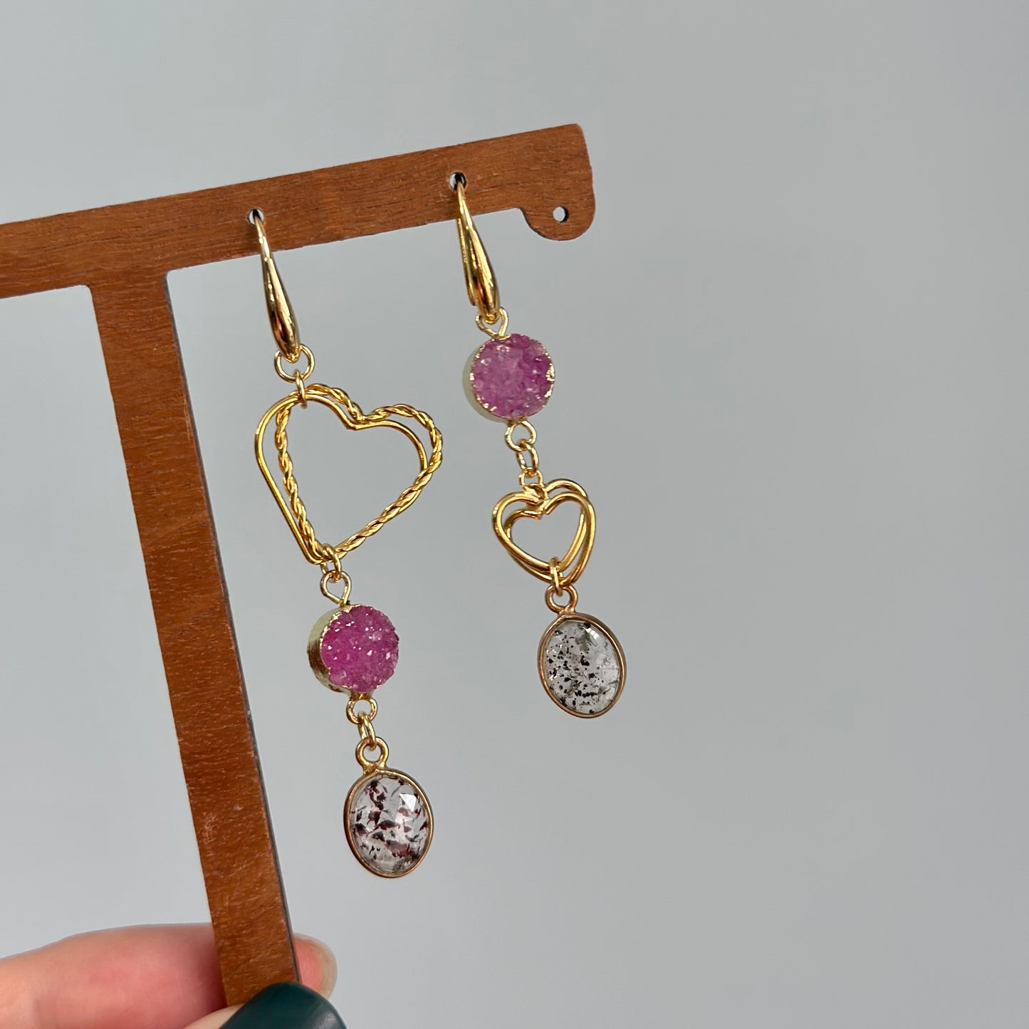 Super Seven And Druzy Heart Gold-plated Earring