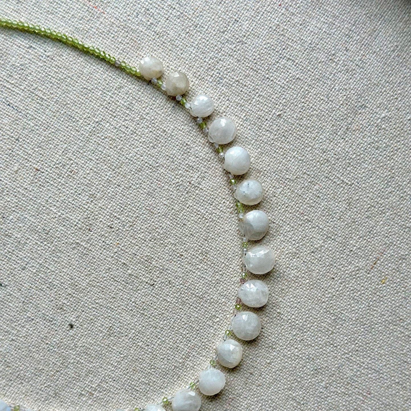 Moonstone Drop And Prehnite Beaded Necklace