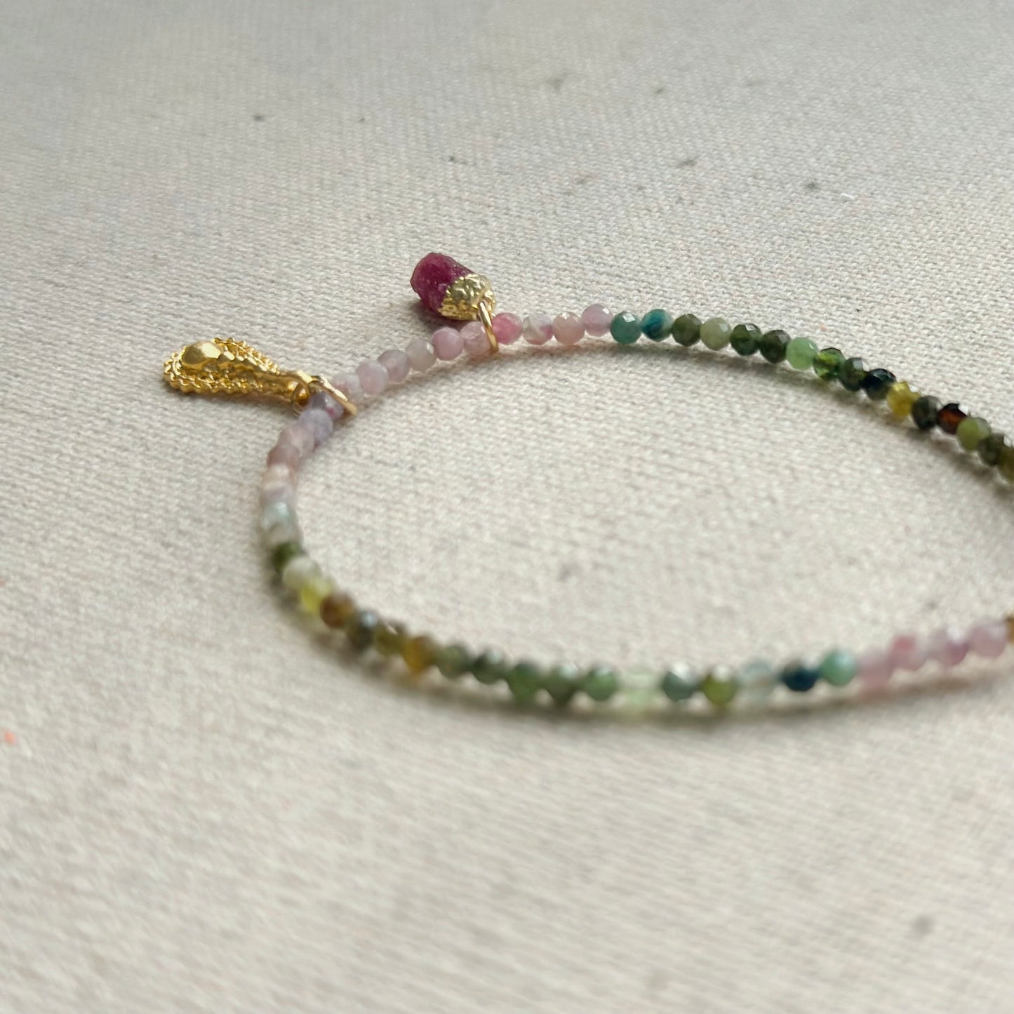 Tourmaline Mix Beaded And Ruby Bracelet