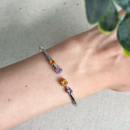 Citrine And Amethyst Sterling Silver Bangle