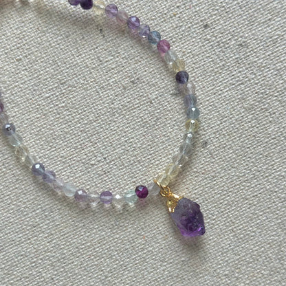 Fluorite Beaded And Amethyst Bracelet