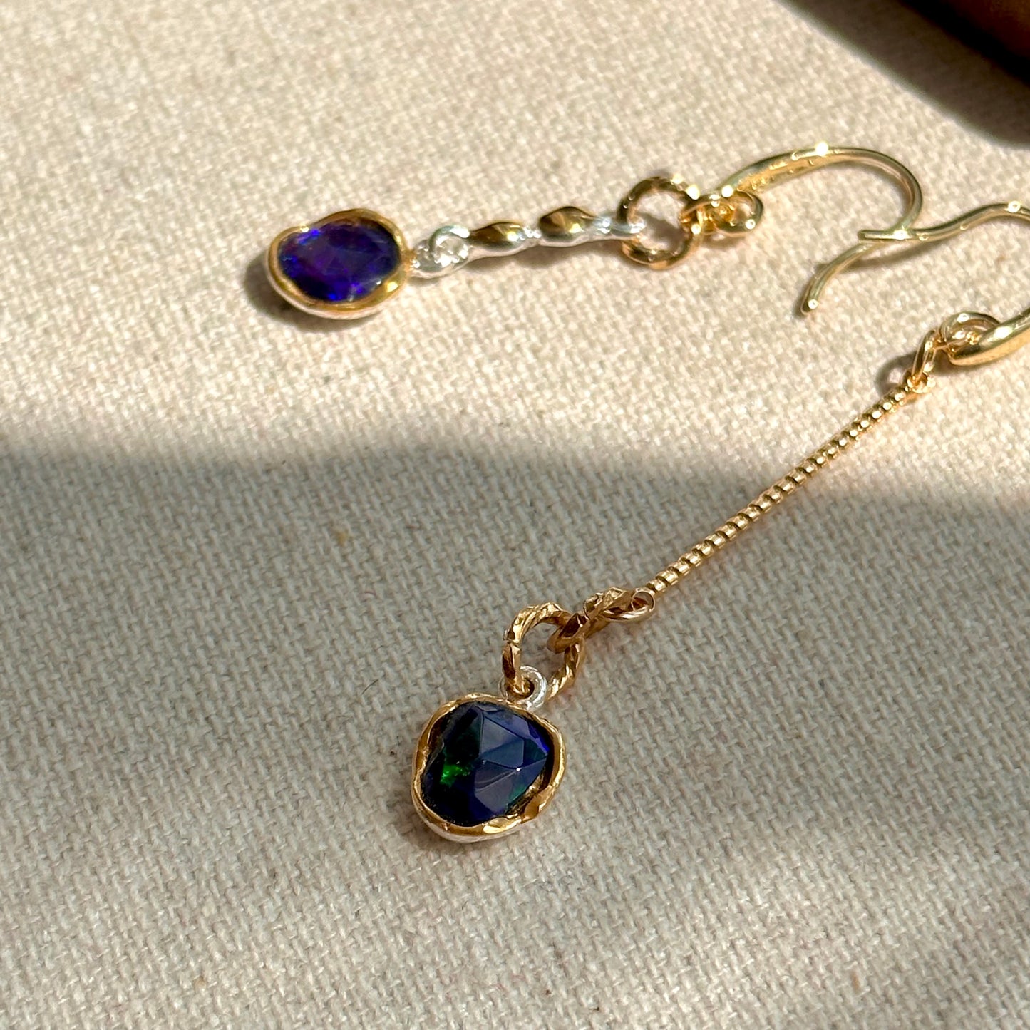 Black Opal Asymmetric Gold-plated Earring