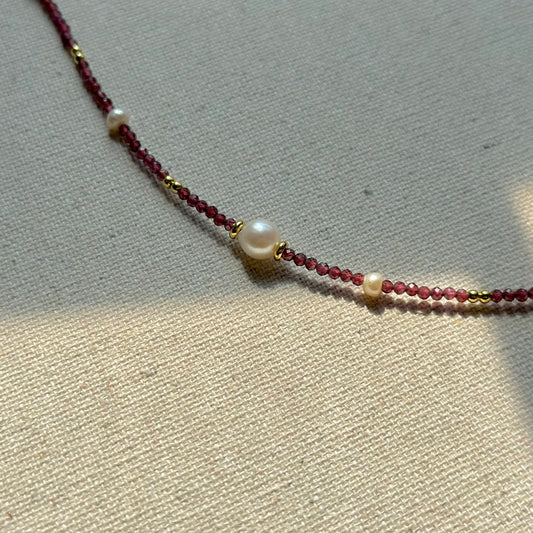 Garnet And Freshwater Pearl Beaded Bracelet