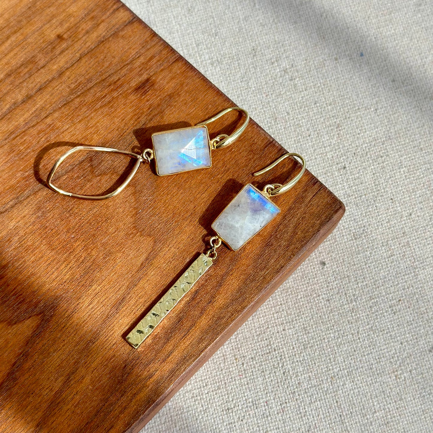 Moonstone Asymmetric Gold-plated Earring