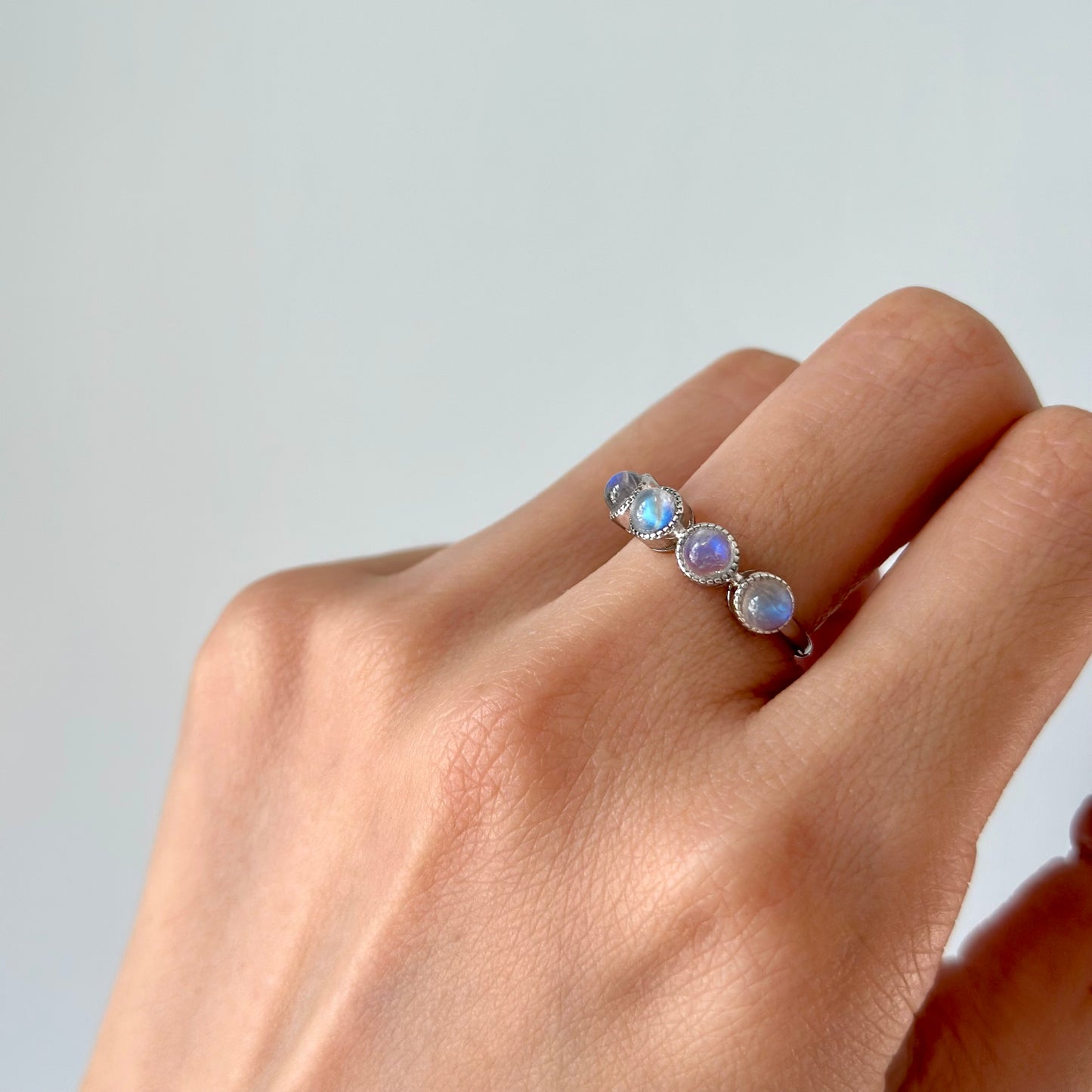 Moonstone June Birthstone Eternity Adjustable Gold-plated Sterling Silver Ring