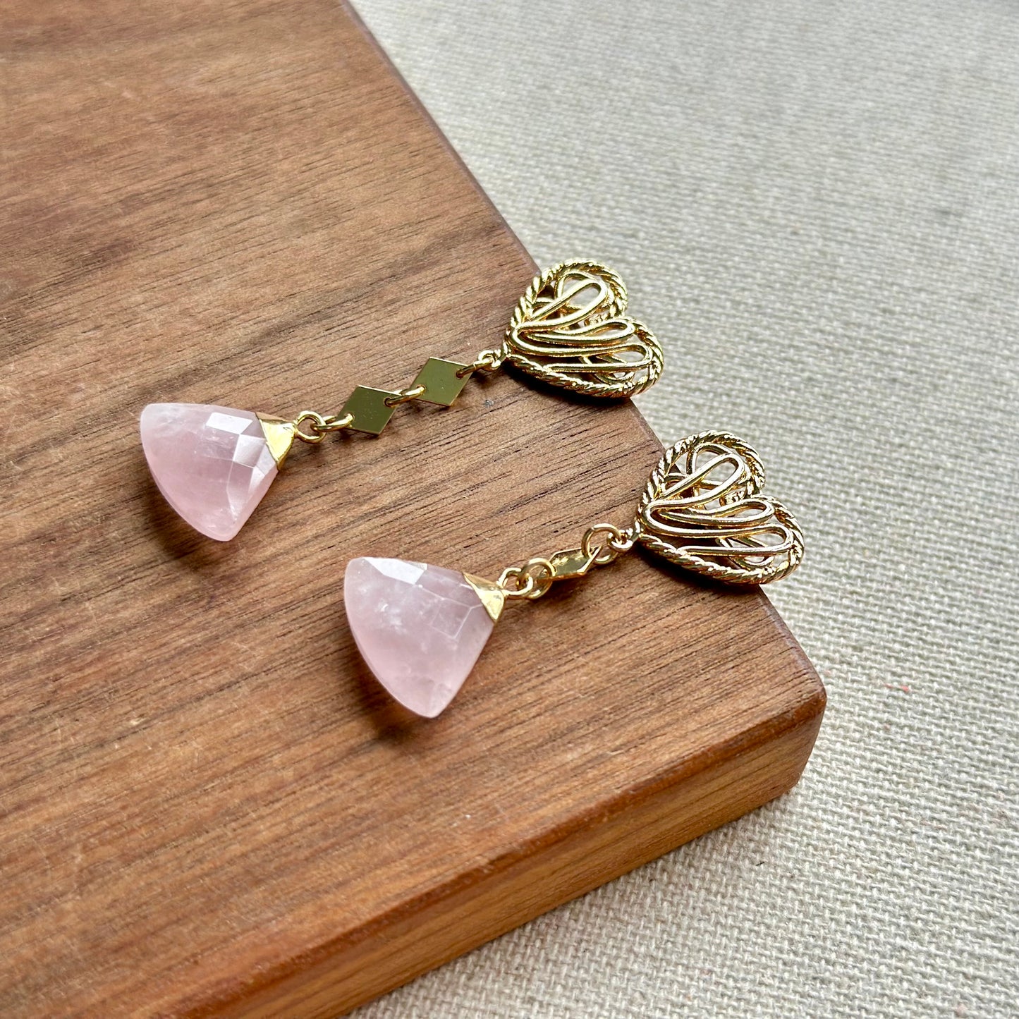 Rose Quartz Gold-plated Heart Ear Stud