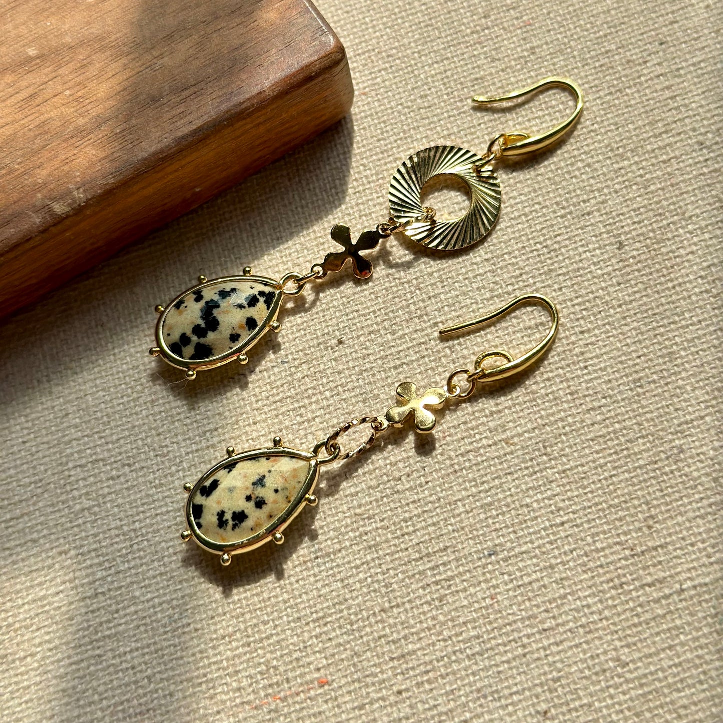 Dalmatian Jasper Asymmetric Gold-plated Earring