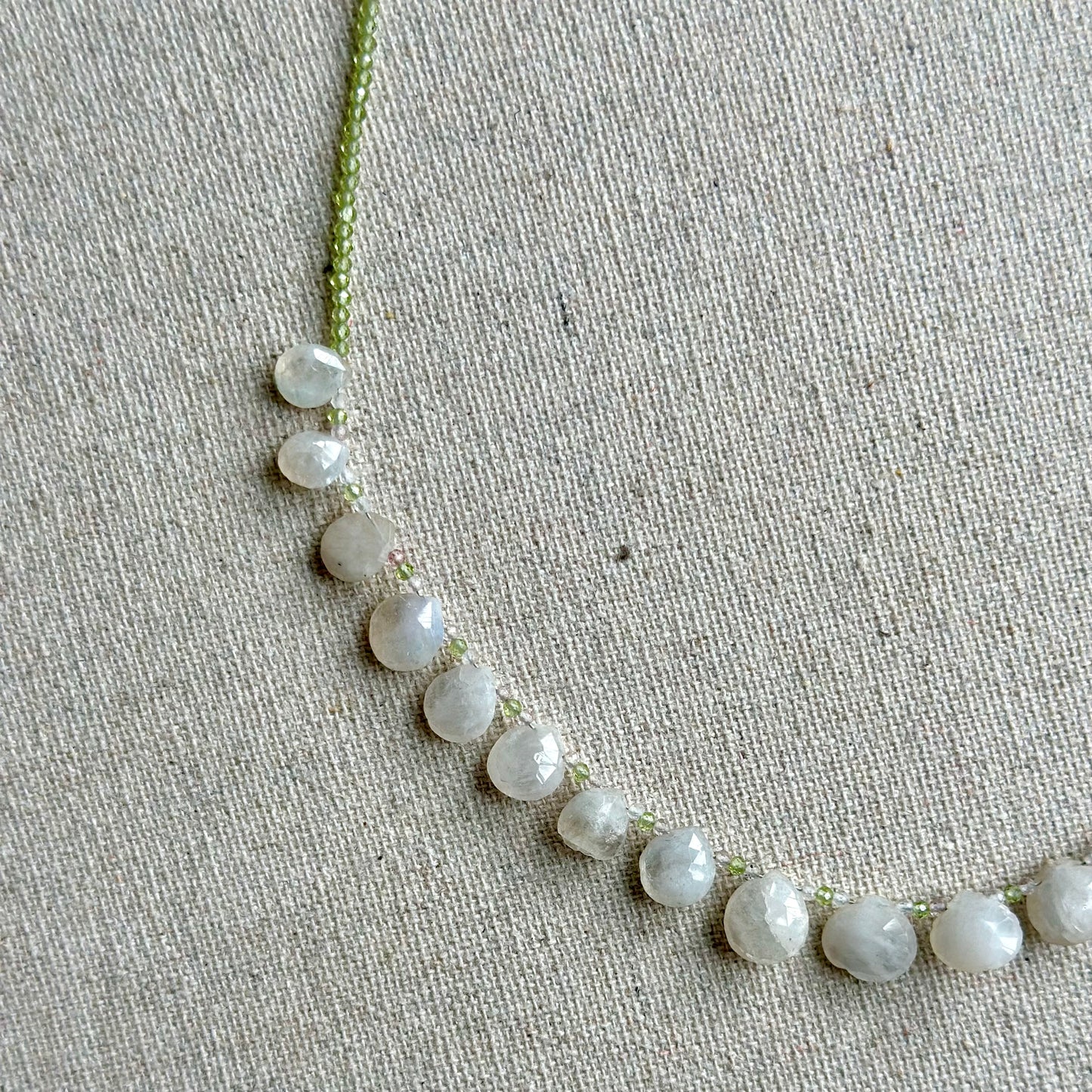 Moonstone Drop And Prehnite Beaded Necklace