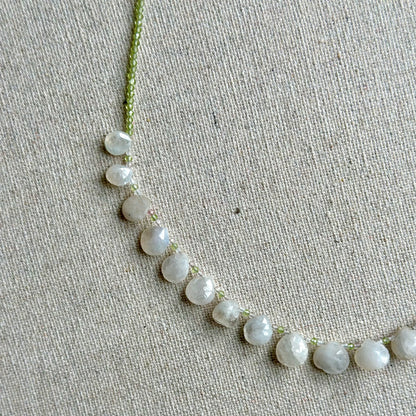 Moonstone Drop And Prehnite Beaded Necklace