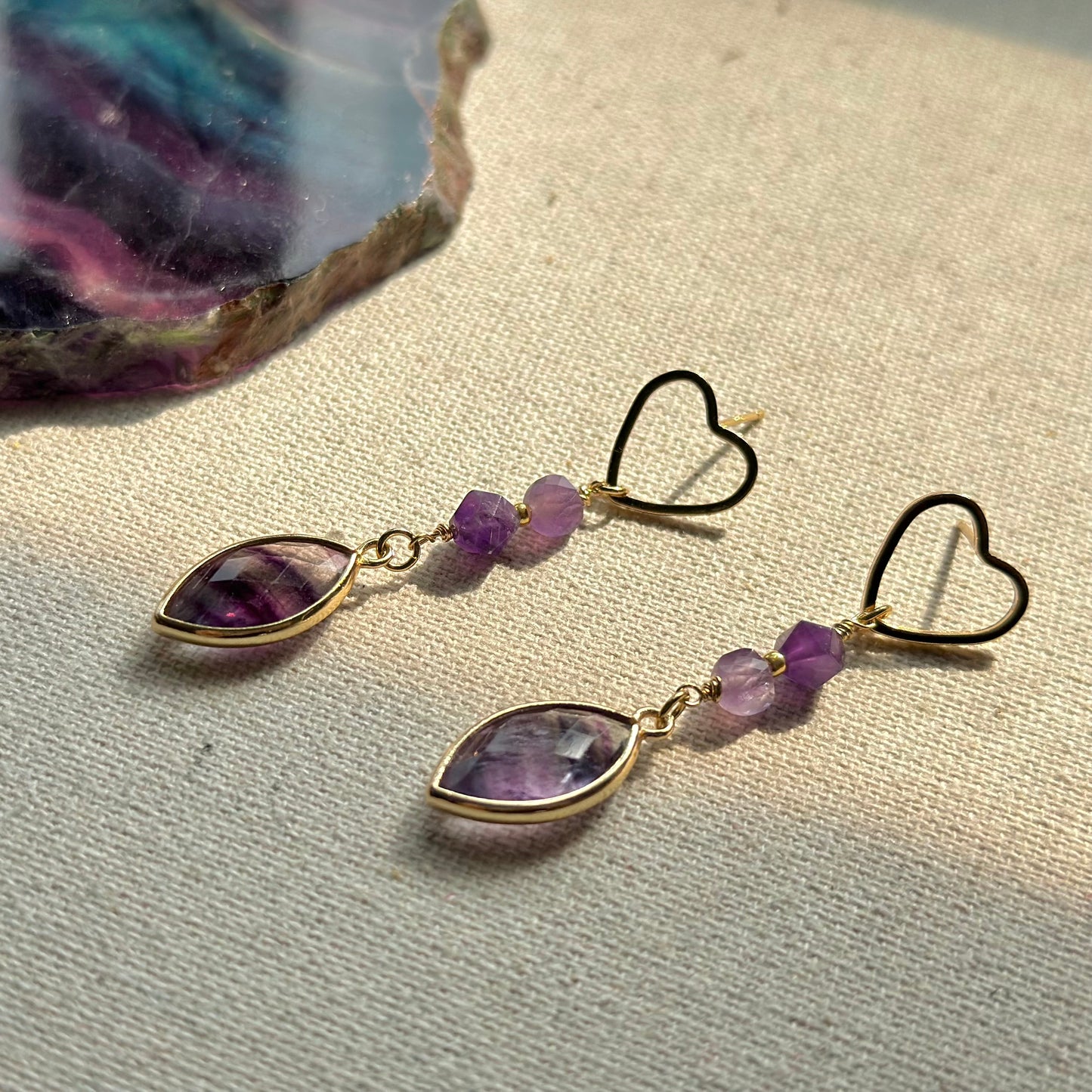 Fluorite And Amethyst Gold-plated Earring