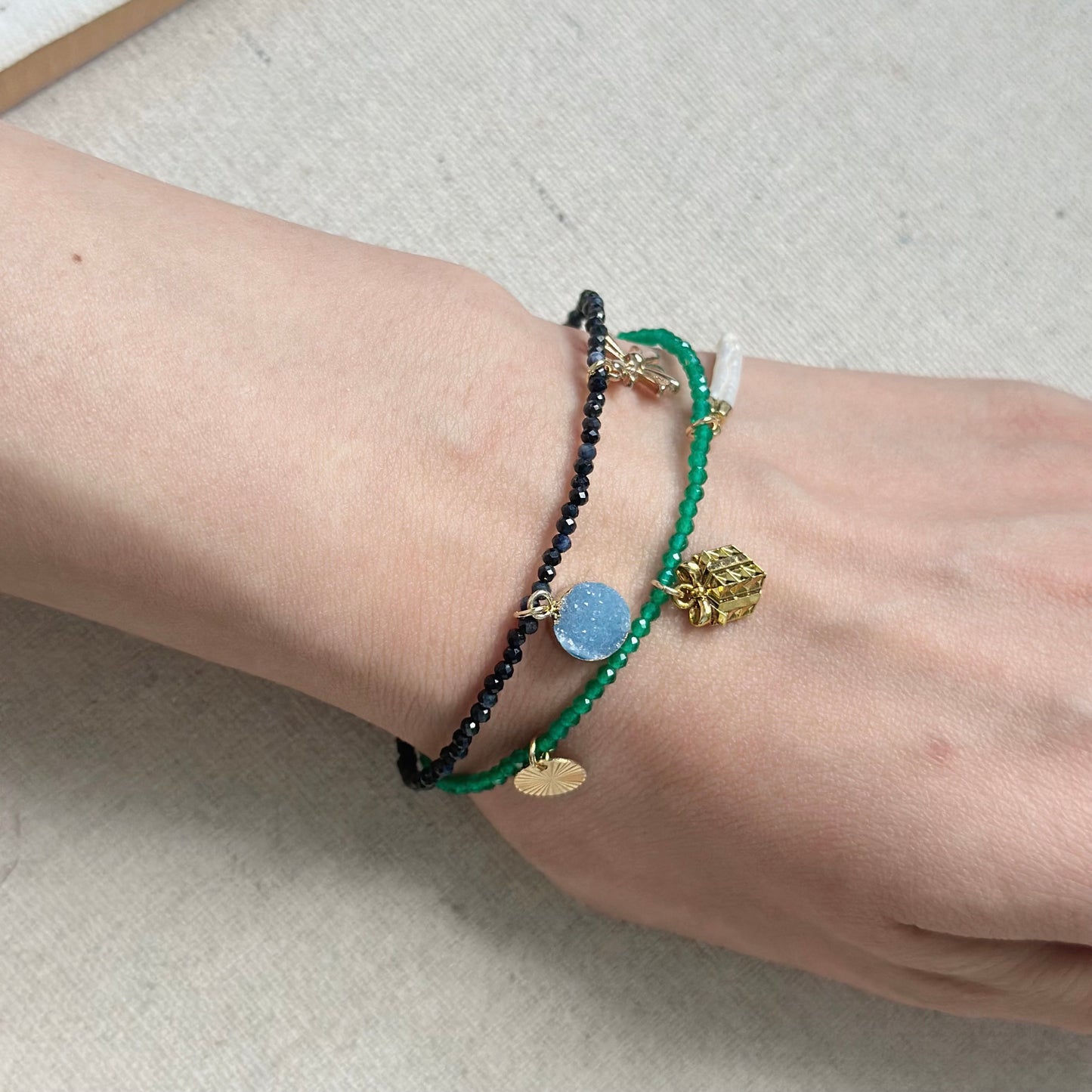 Sapphire Beaded And Druzy Gold-plated Bracelet