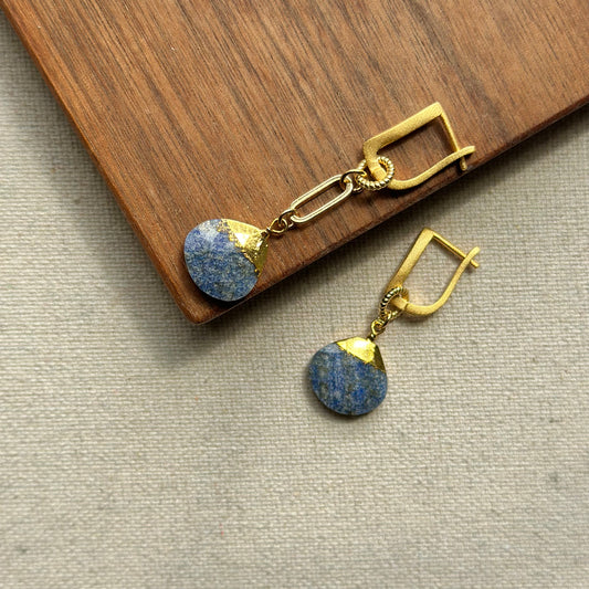 Lapis Two-way Gold-plated Earring