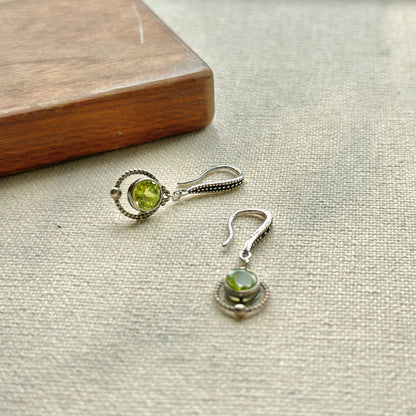 Peridot Round Bezel Set Sterling Silver Earring