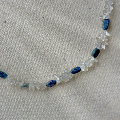 Clear Quartz And Lapis Beaded Necklace