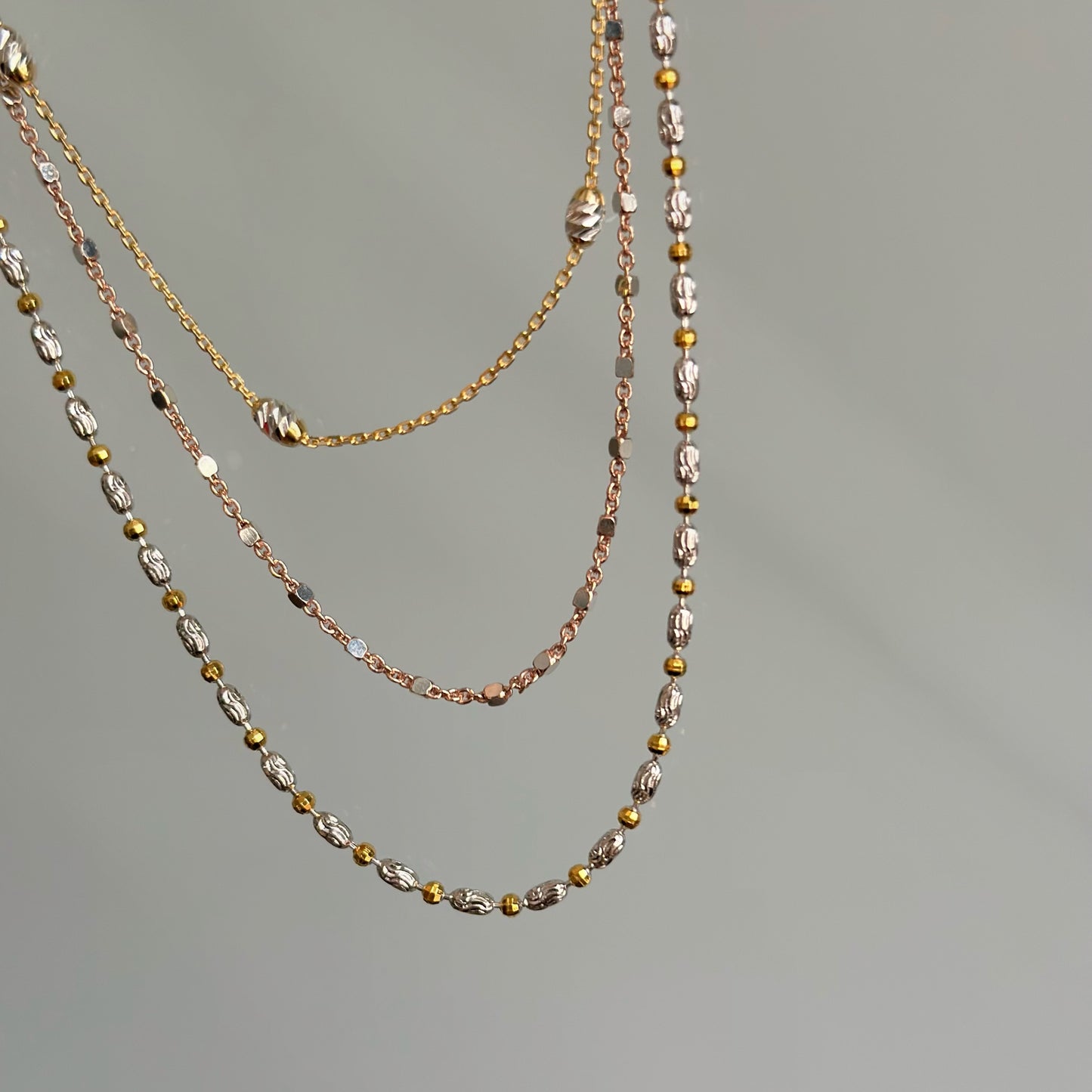 Two Tone Gold-plated Dotty Mixed Chain Sterling Silver Necklace