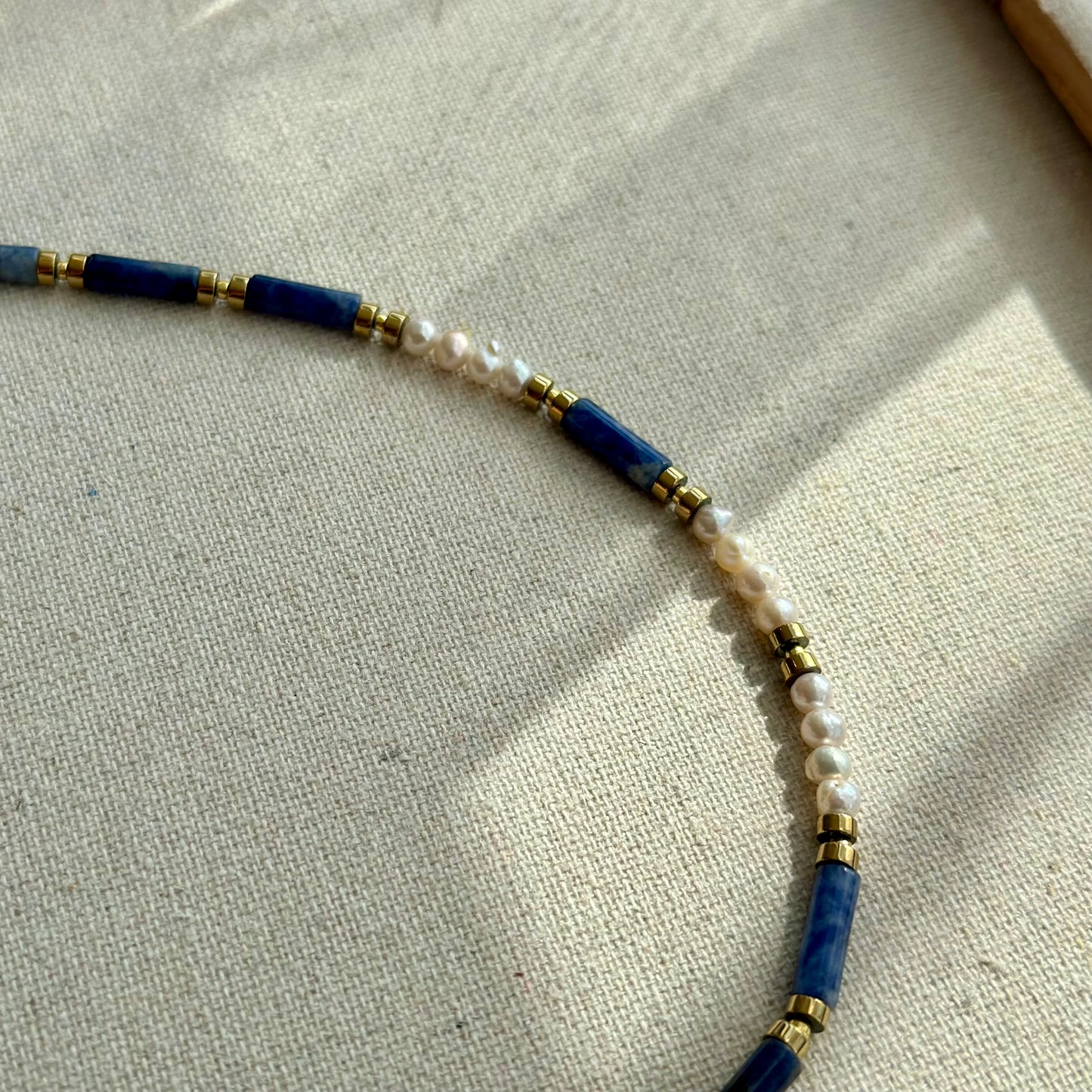 Sodalite And Freshwater Pearl Beaded Necklace