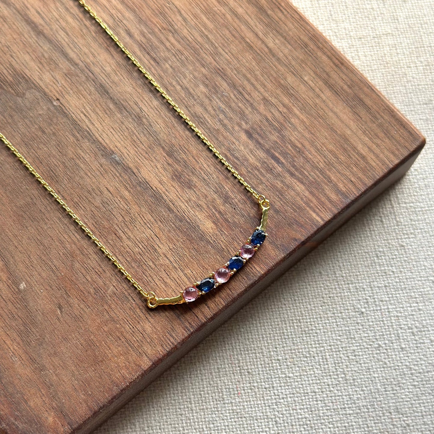 Sapphire And Pink Sapphire Curved Gold-plated Sterling Silver Necklace