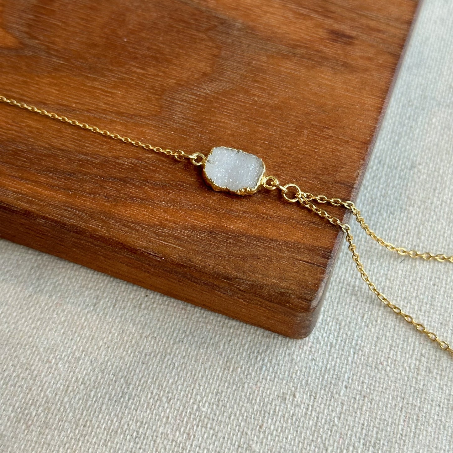 Druzy Raw Stone Y-shaped Gold-plated Sterling Silver Choker Necklace