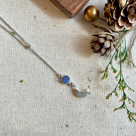 Moonstone And Blue Druzy Two-way Sterling Silver Necklace