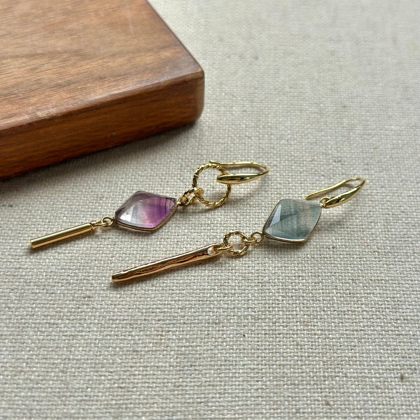 Fluorite Dangling Gold-plated Earring