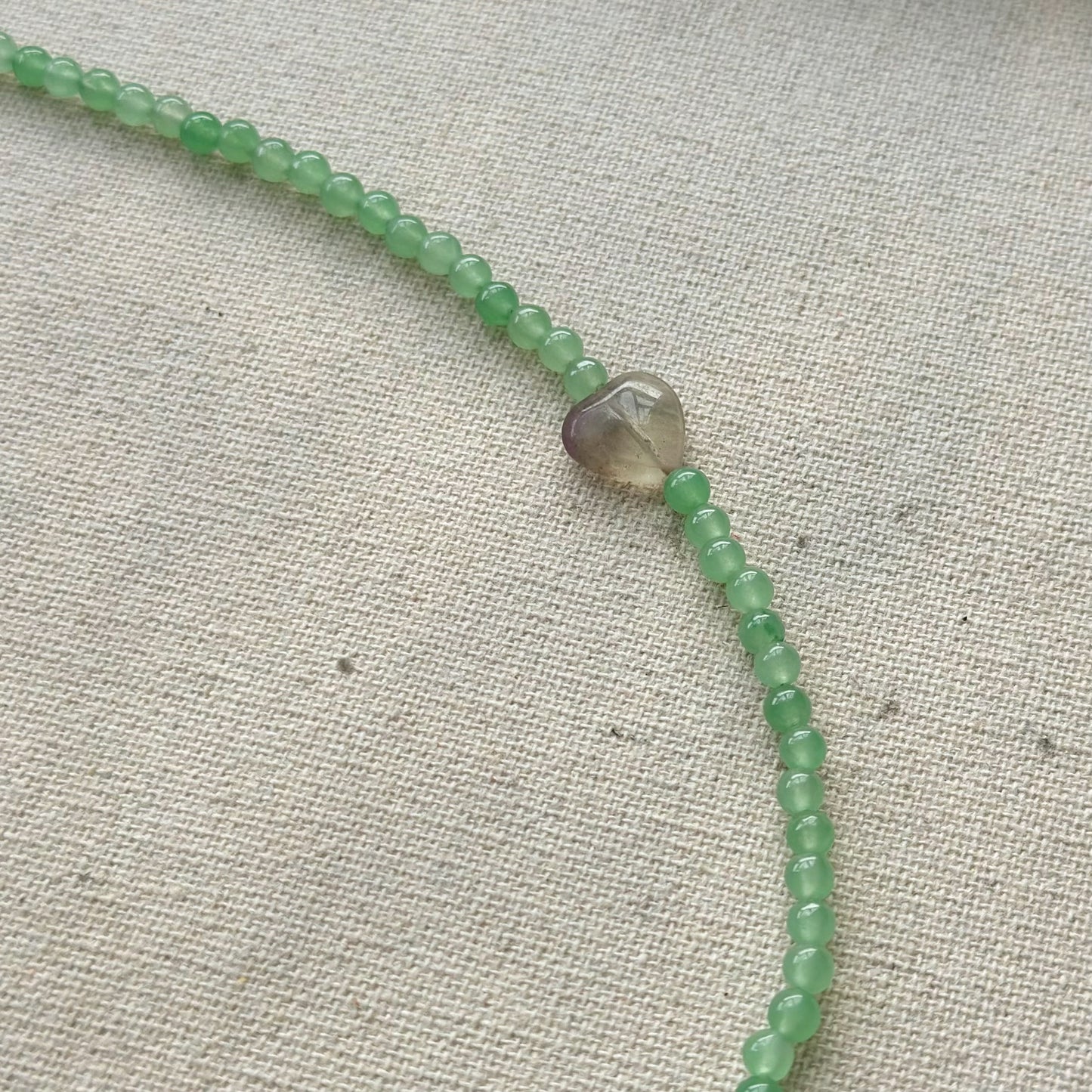 Fluorite Three Heart And Green Agate Beaded Necklace