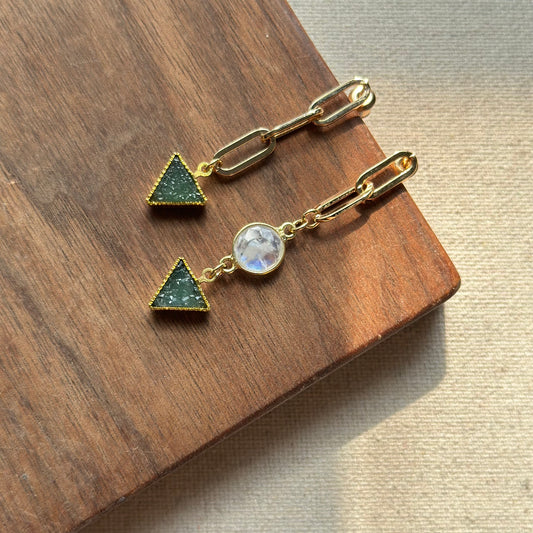 Druzy Triangle And Moonstone Gold-plated Earring