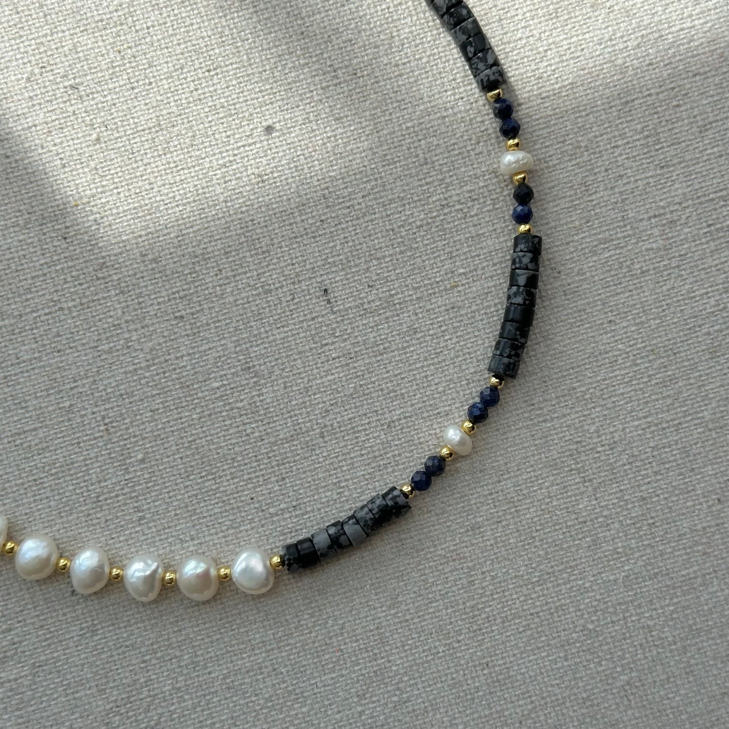 Dalmatian Jasper Mixed Lapis And Freshwater Pearl Beaded Necklace