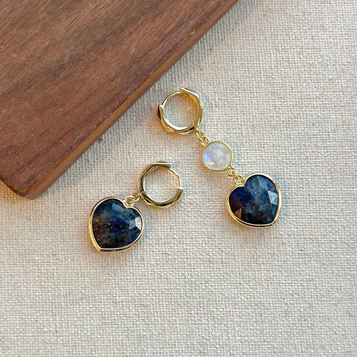 Lapis Heart And Moonstone Gold-plated Sterling Silver Ear Hoop