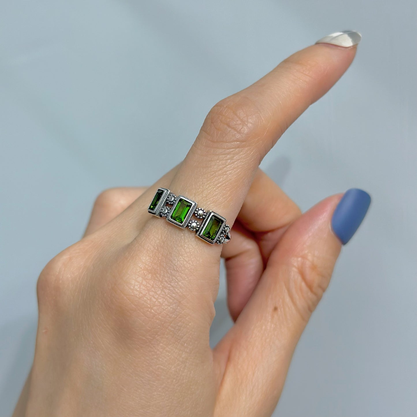 Diopside Eternity Adjustable Sterling Silver Ring