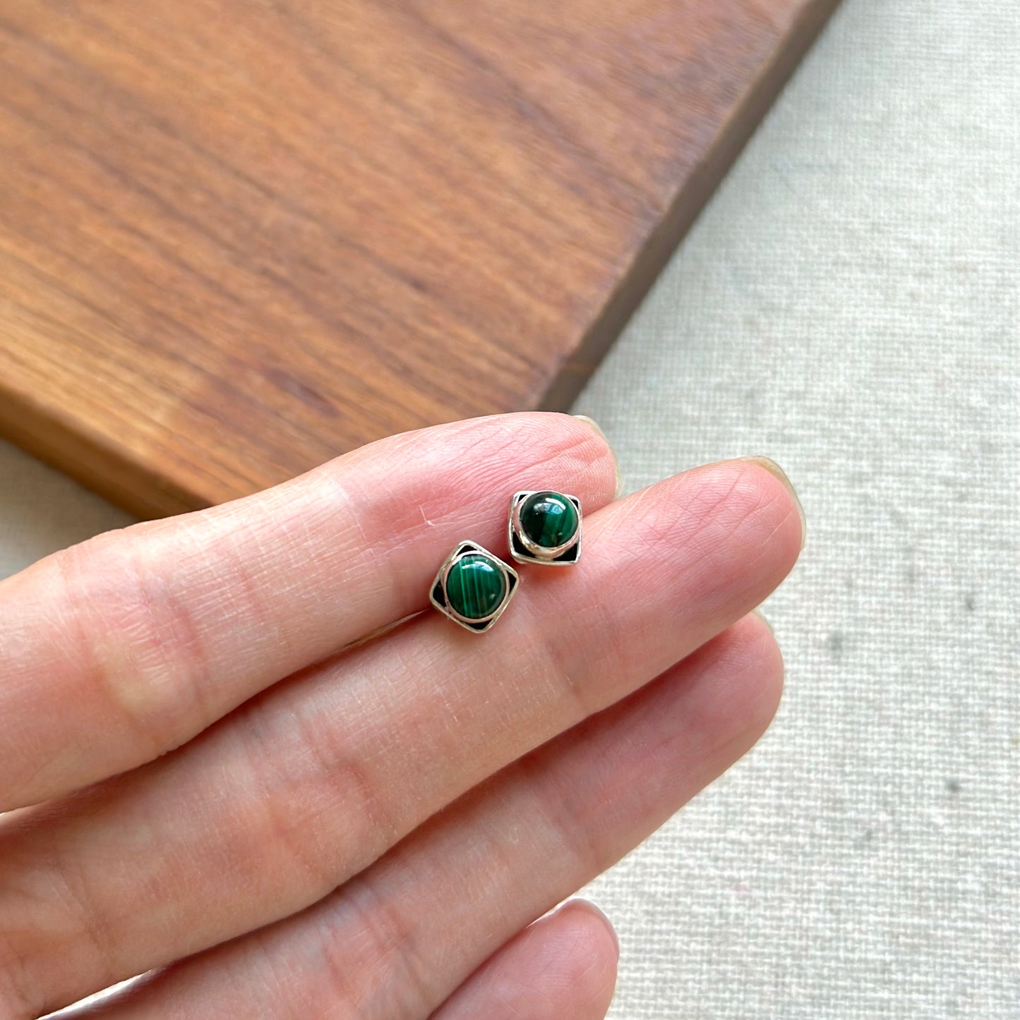 Malachite Sterling Silver Ear Stud