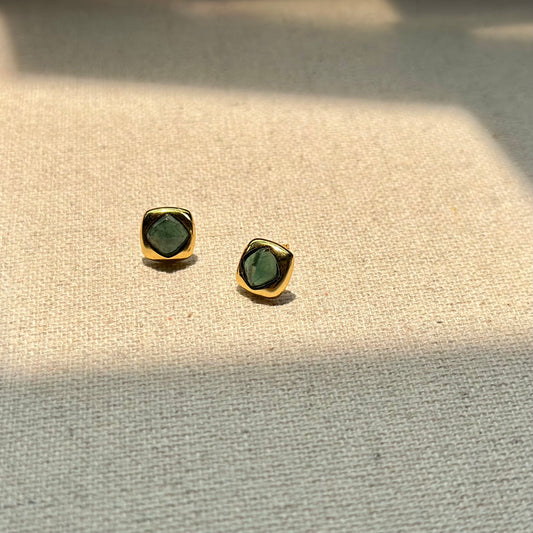 Blue Tourmaline Birthstone Bezel Set Gold-plated Ear Stud