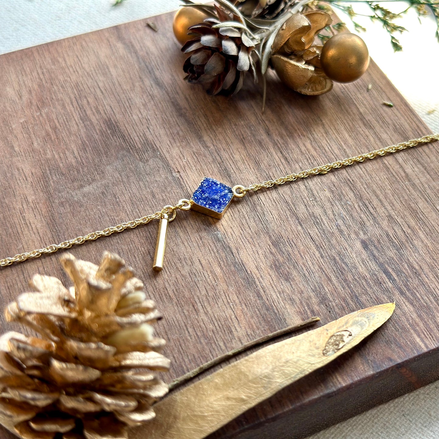 Druzy Square Asymmetric Gold-plated Necklace