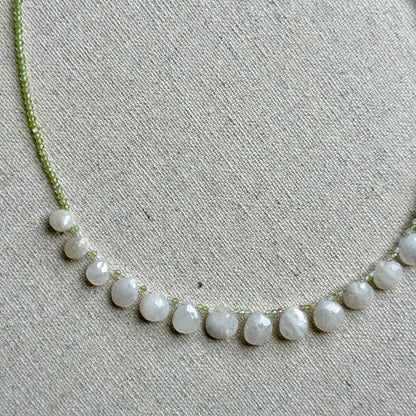 Moonstone Drop And Prehnite Beaded Necklace