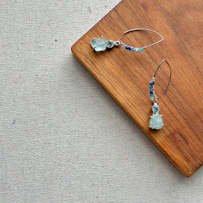 Topaz And Aquamarine Raw Stone Sterling Silver Earring