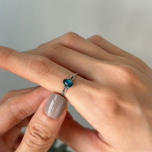 Kyanite Cabochon Adjustable Sterling Silver Ring