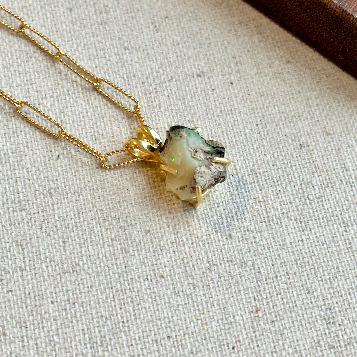 Opal Raw Stone Pendant Gold-plated Sterling Necklace