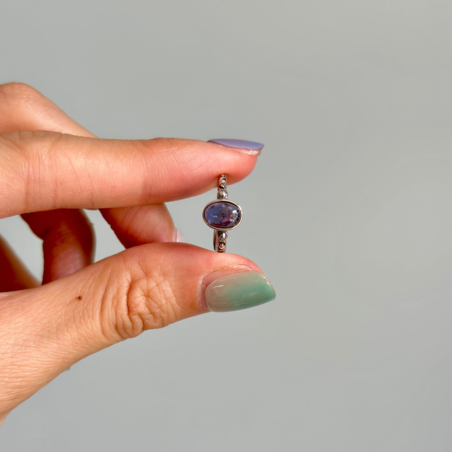 Iolite Cabochon Adjustable Sterling Silver Ring