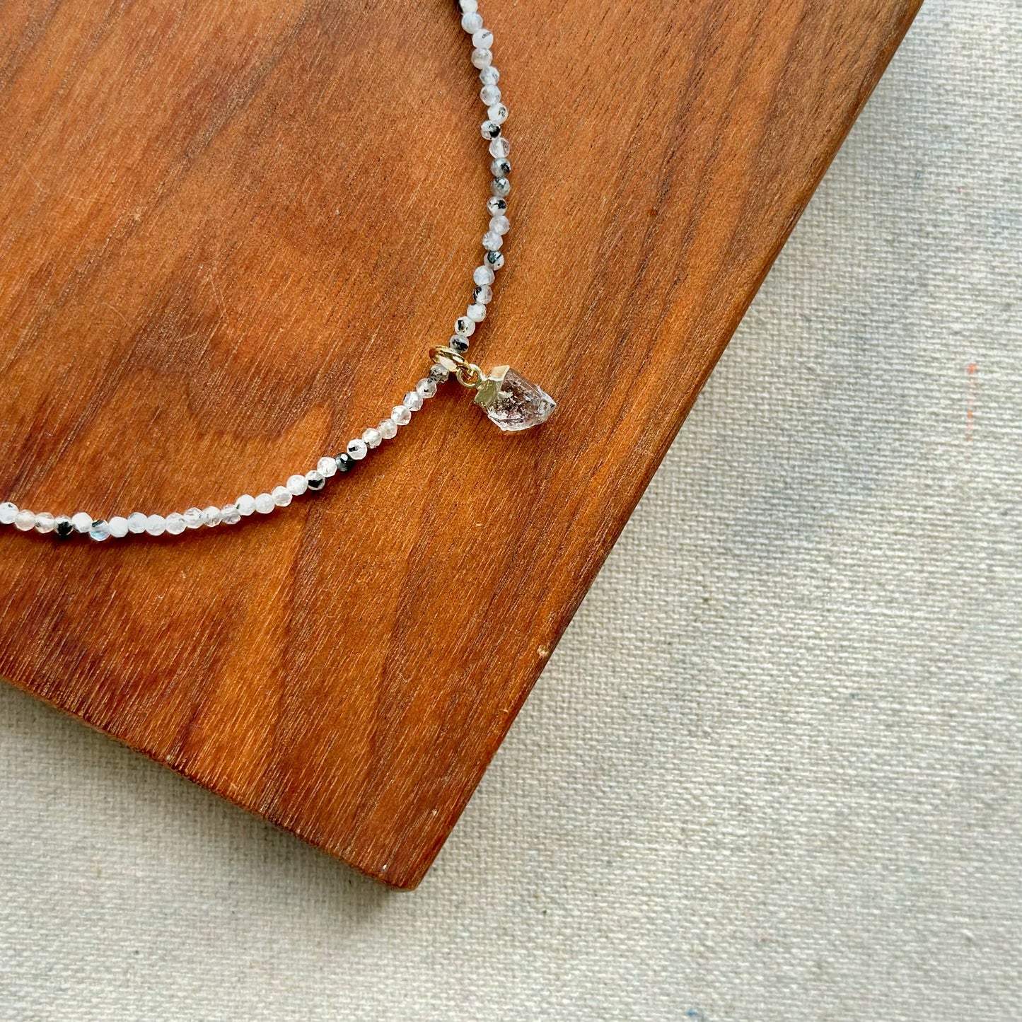 Moonstone Beaded And Herkimer Diamond Necklace