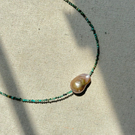 Turquoise Beaded And Baroque Freshwater Pearl Necklace