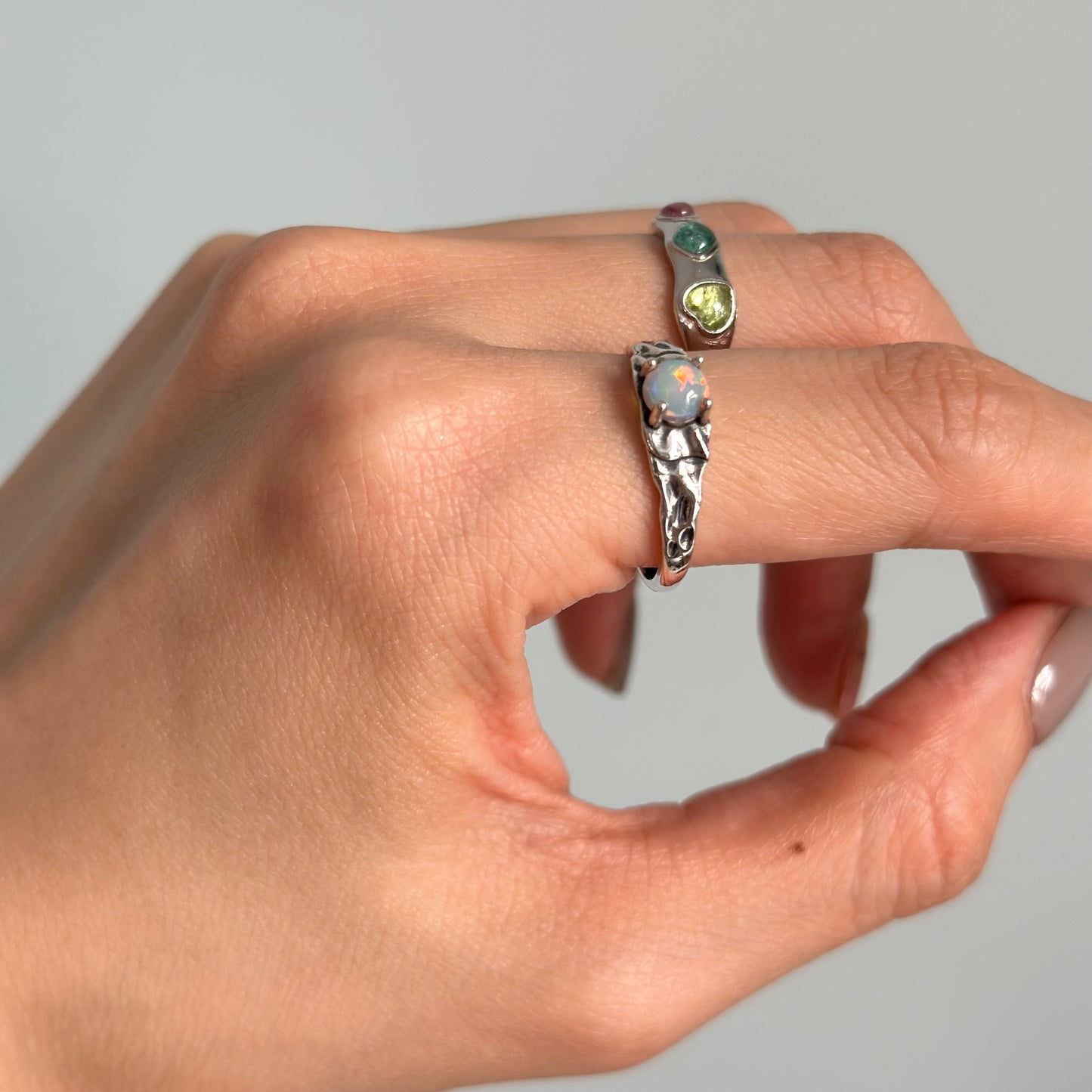 Opal Rough-hewn Adjustable Sterling Silver Ring