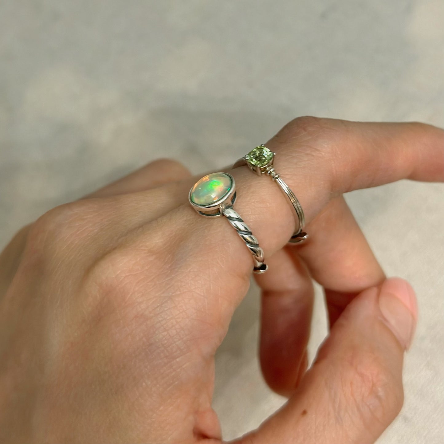 Opal Cabochon Bezel Set Adjustable Sterling Silver Ring