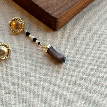 Botswana Agate And Spinel Gold-plated Ear Stud