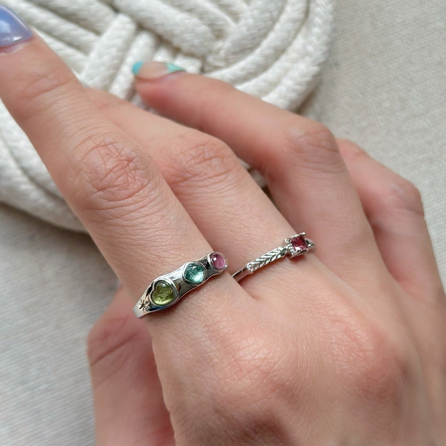 Pink Tourmaline Square Adjustable Sterling Silver Ring